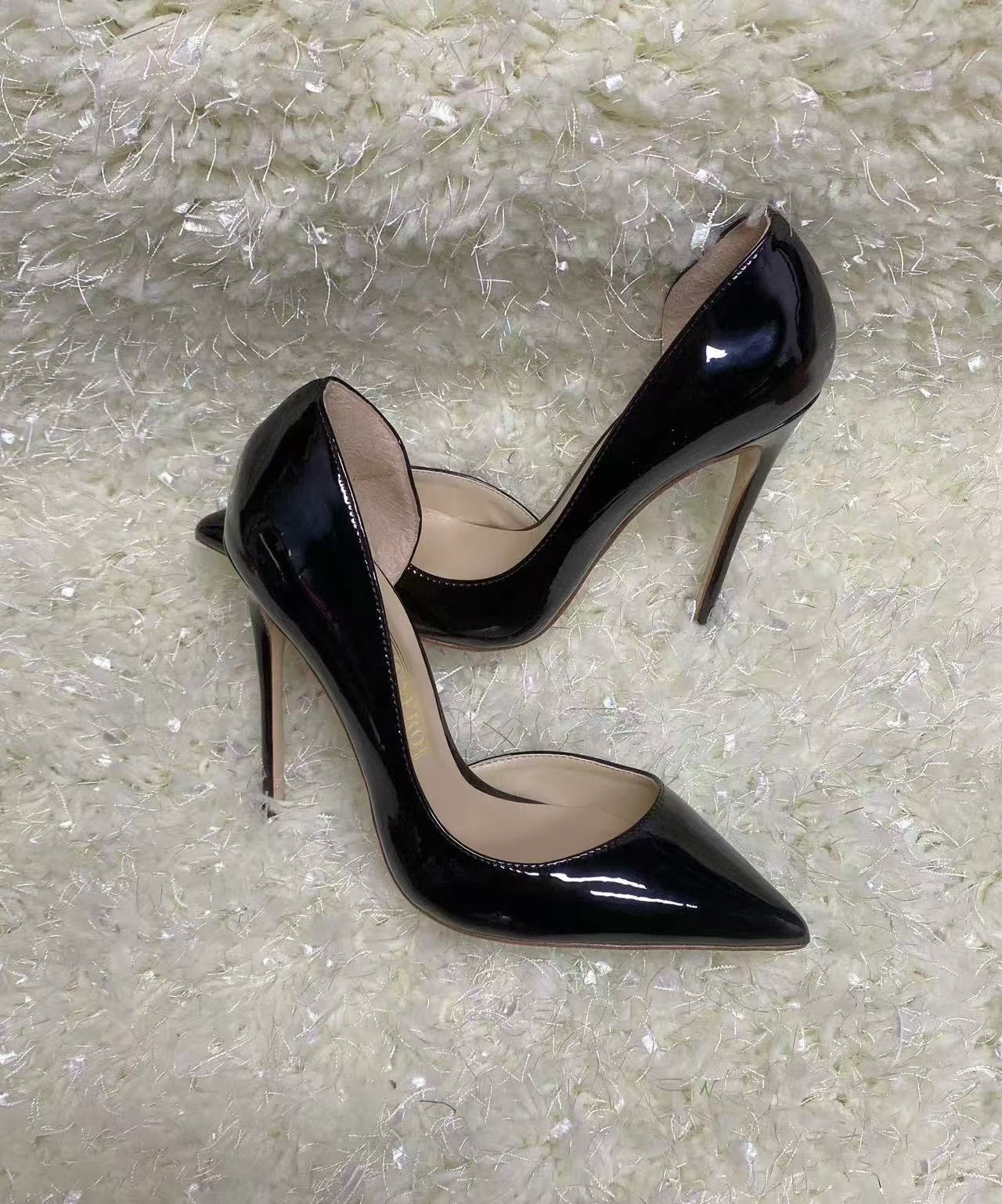 Black patent Side cut heels