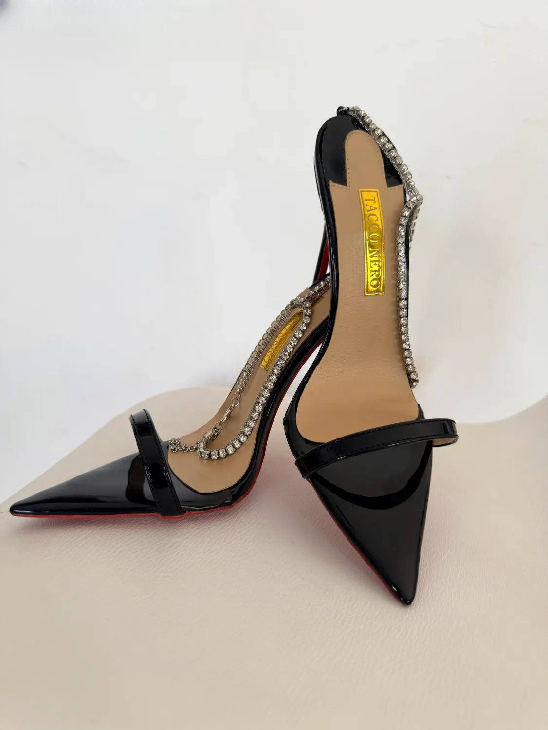 Hanna black strappy sandals with chain
