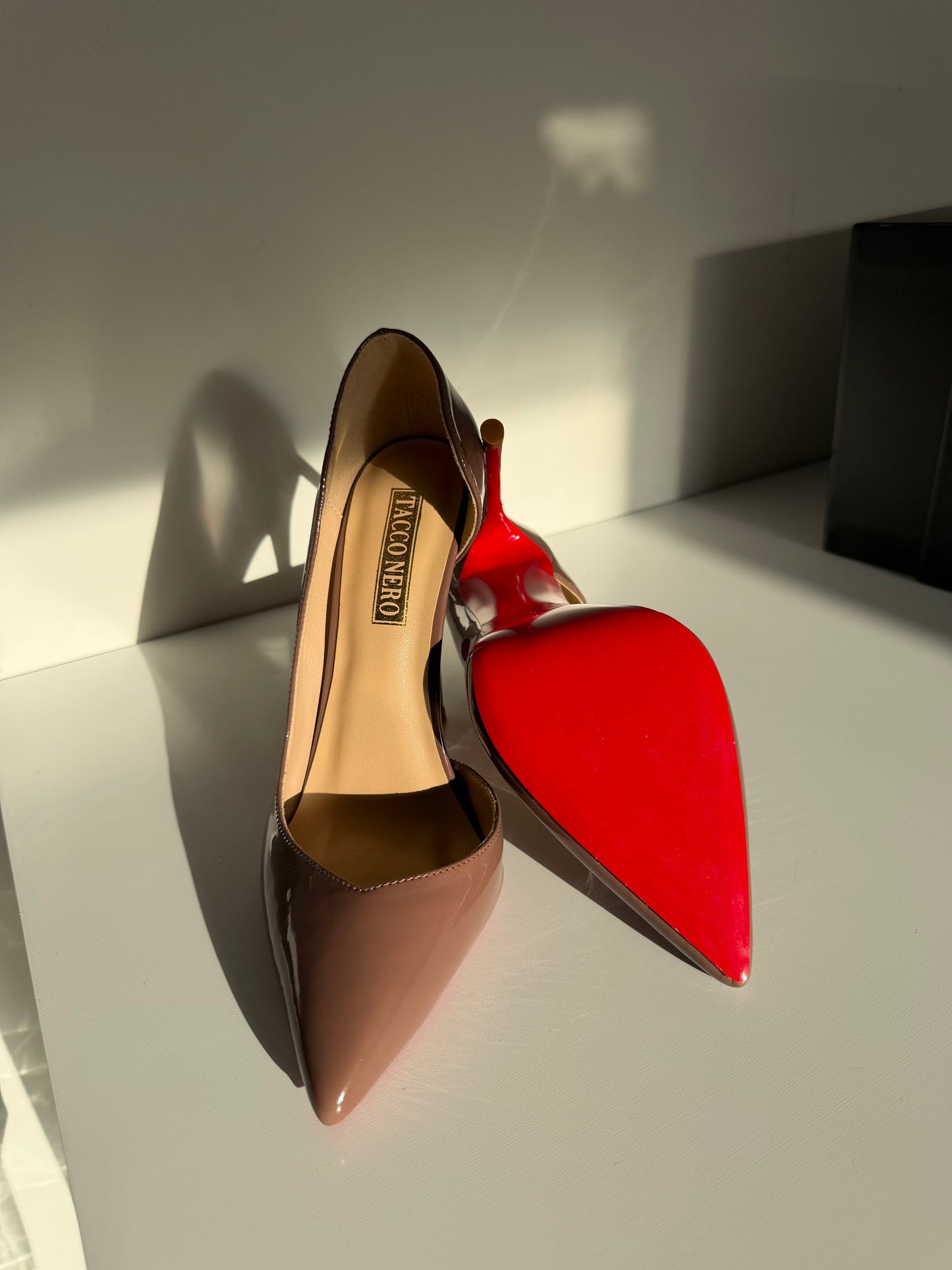 Light brown patent Side cut heels