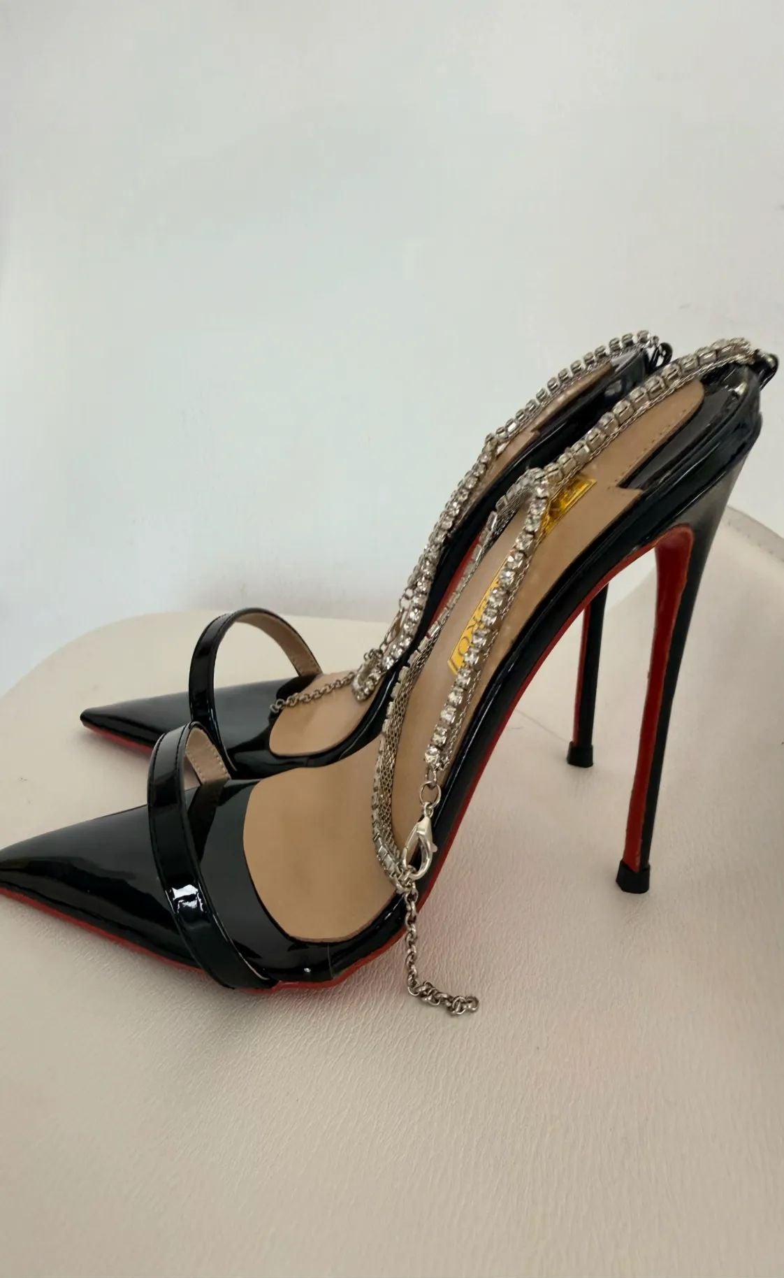 Hanna black strappy sandals with chain