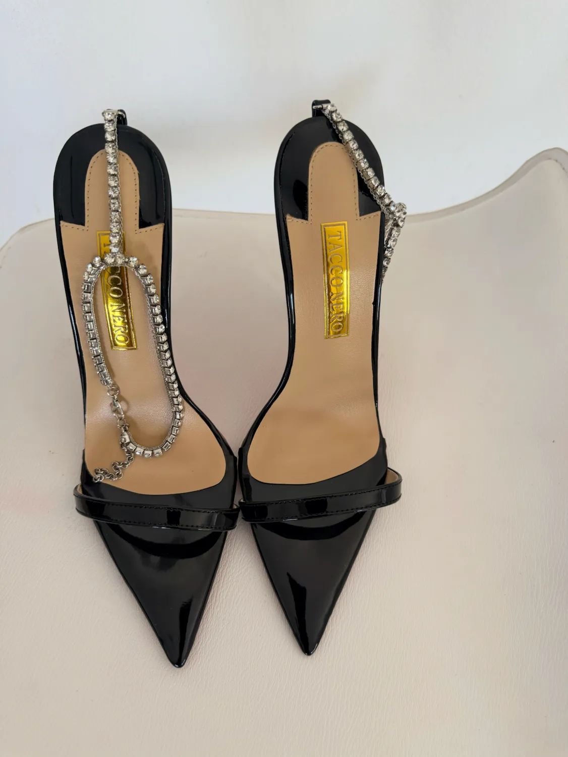 Hanna black strappy sandals with chain