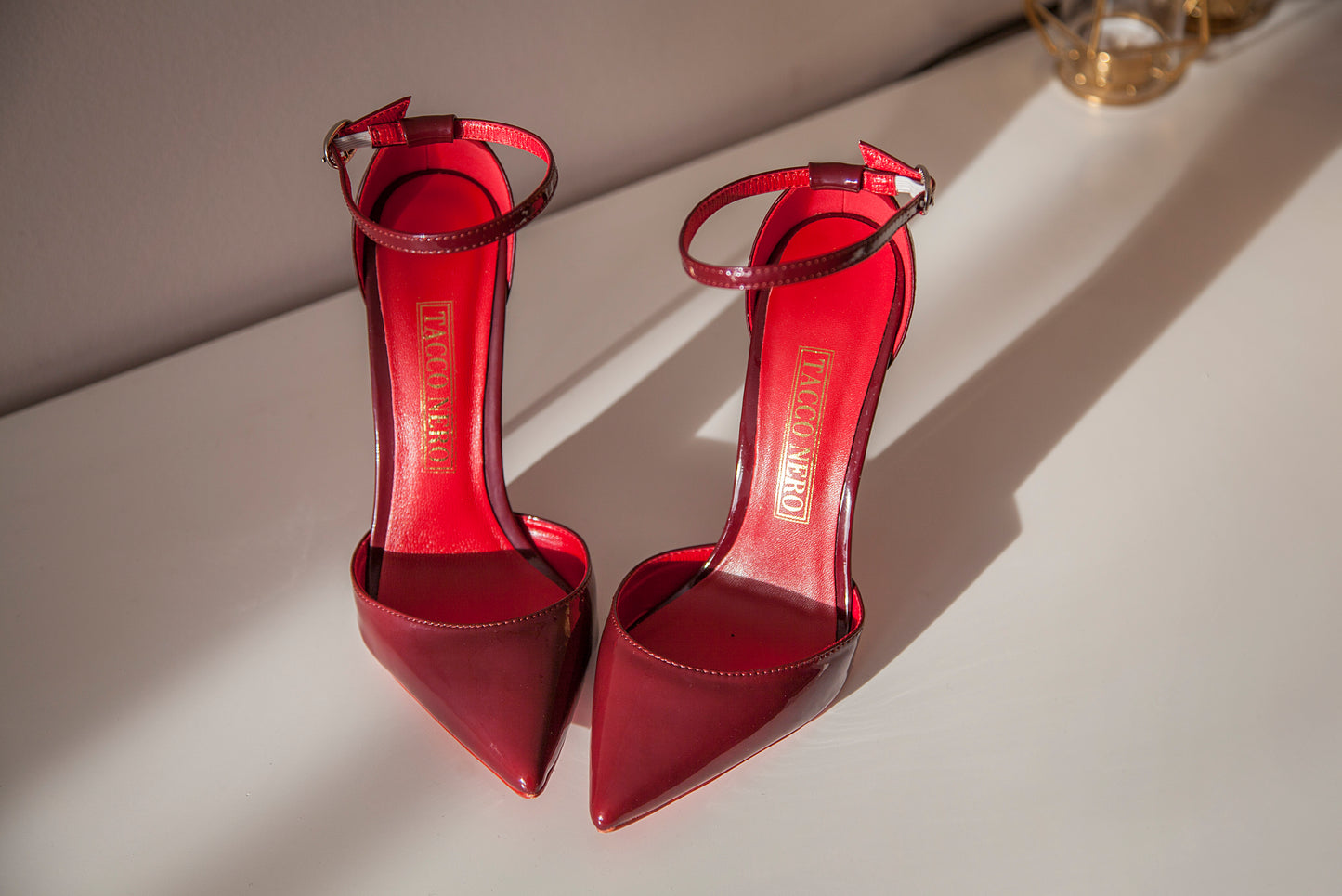 Sophie burgundy ankle strap heels