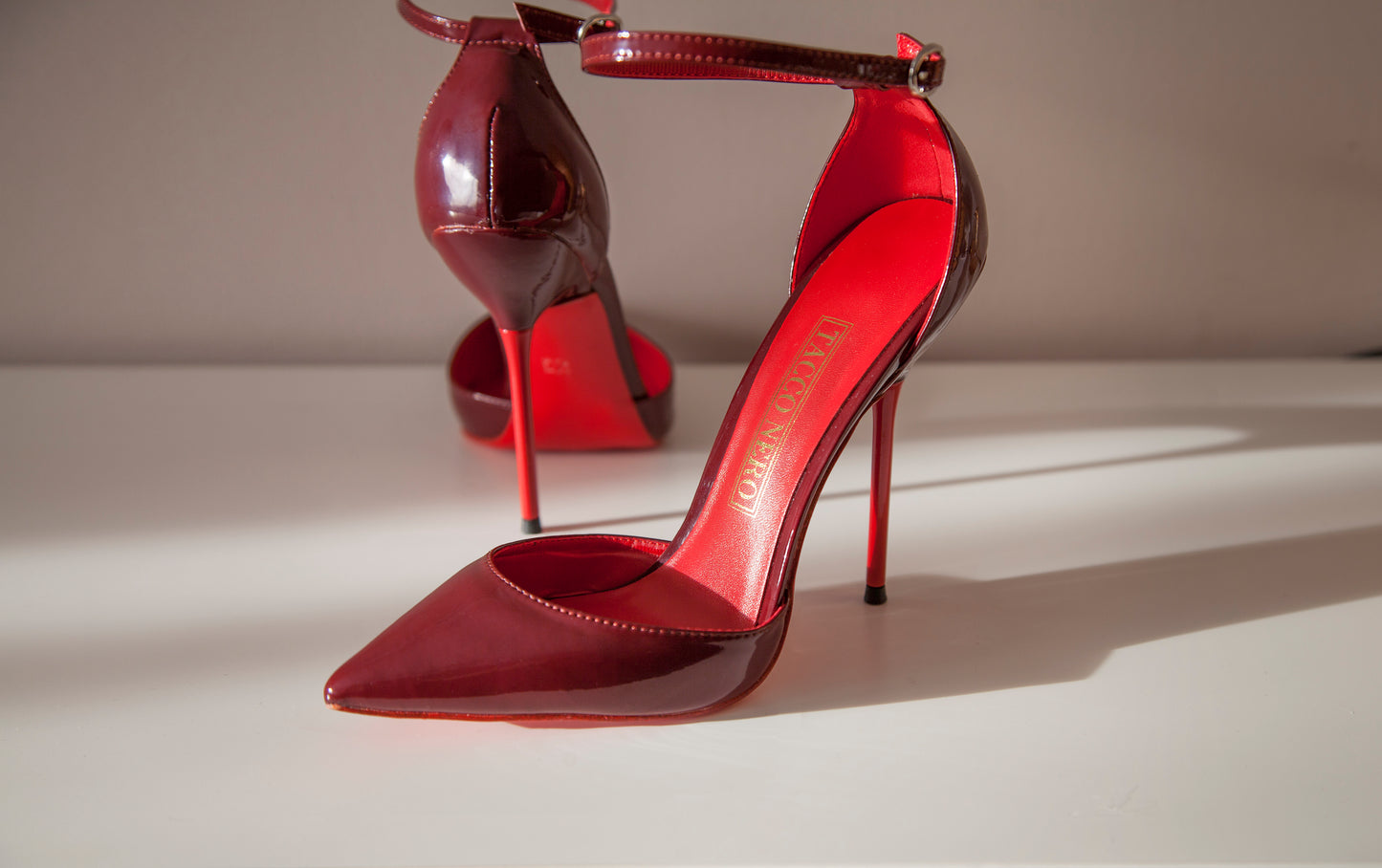 Sophie burgundy ankle strap heels
