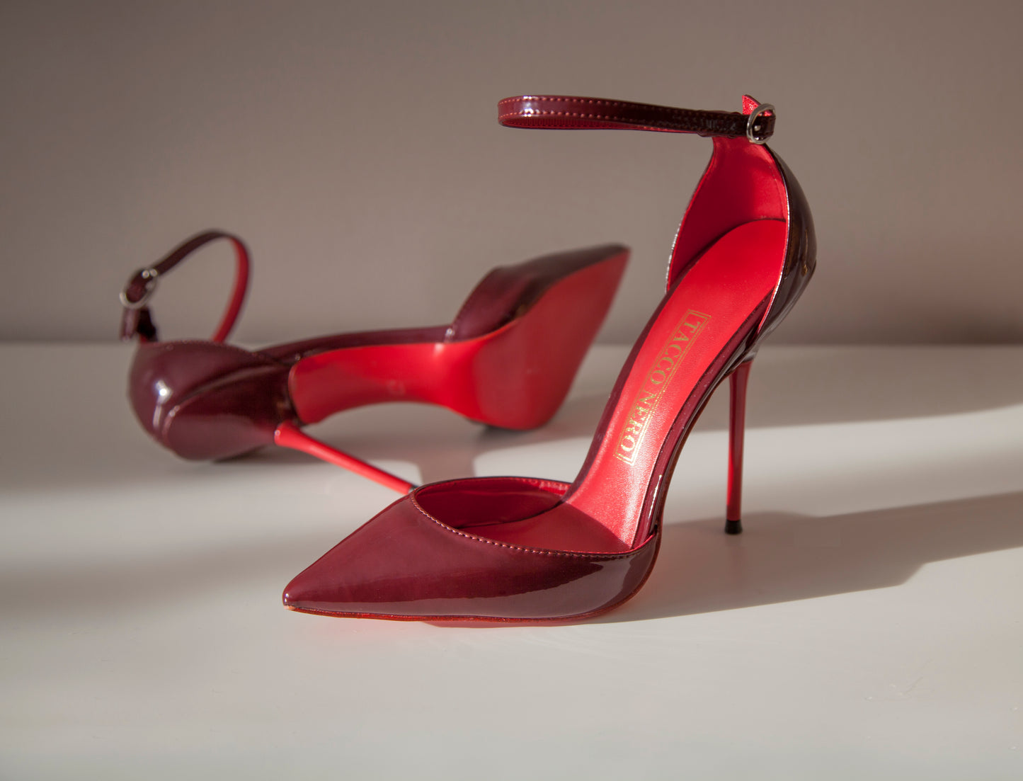 Sophie burgundy ankle strap heels
