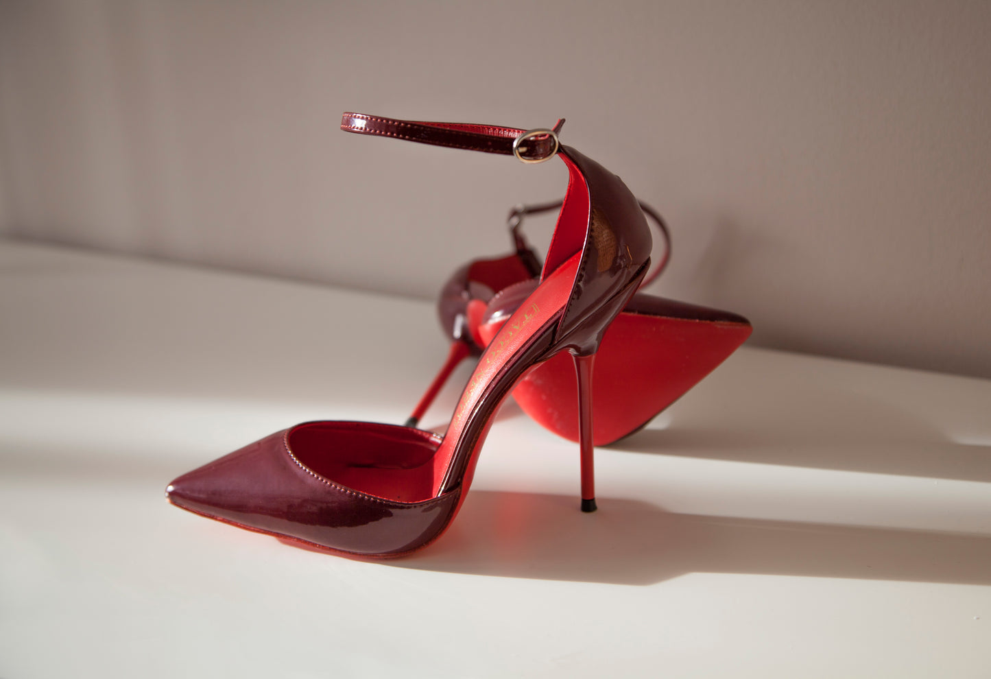 Sophie burgundy ankle strap heels